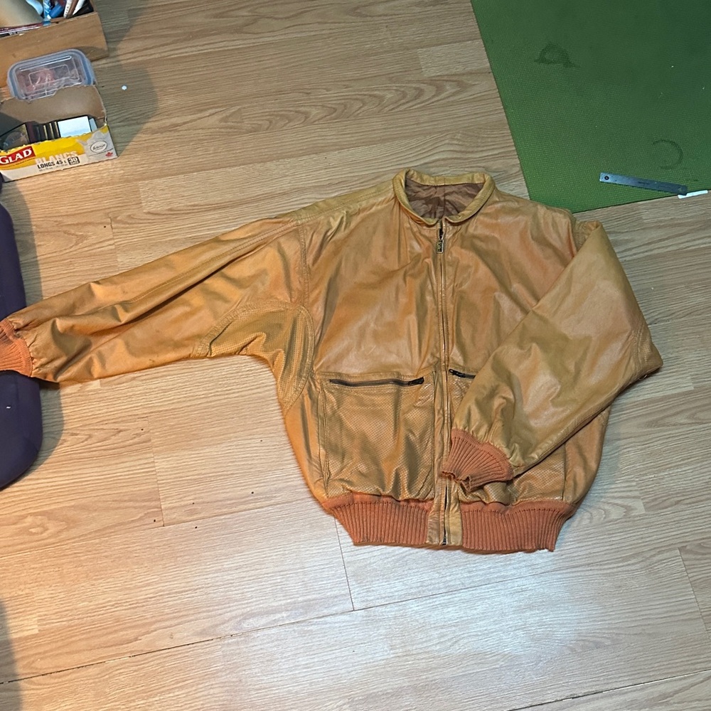 Vintage GIMOS Italina Men's orange 100% leather and 100% cotton  Bomber Jacket